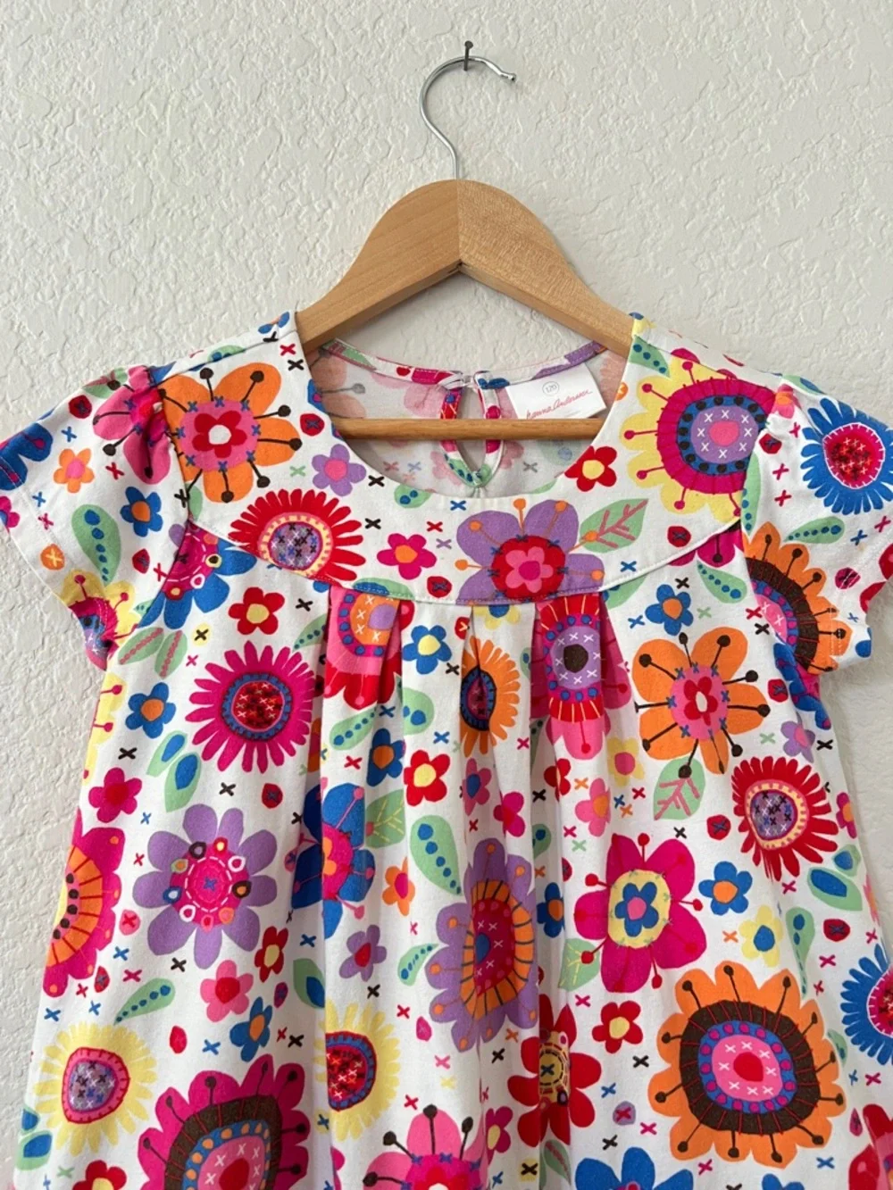 Hanna Andersson Dress Girls 6-7 Bright Floral Cotton A-Line Colorful